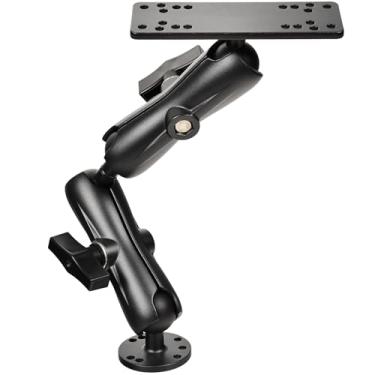 Imagem de Suporte de localizador de peixe de alumínio com esfera de 3,8 cm, braço estendido de haste dupla de 35,8 cm para comprimentos mais longos, suporte eletrônico marítimo para Garmin, Lowrance, Humminbird