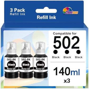 Imagem de Clorisun 502 refil de pigmento de substituição para Epson 502 T502 Use com Expression ET-2760 ET-2750 ET-3760 ET-4760 ET-3750 ET-4750 ET-3710 ET-15000 ET-3700 Ecotank Impressora (3 pretos)