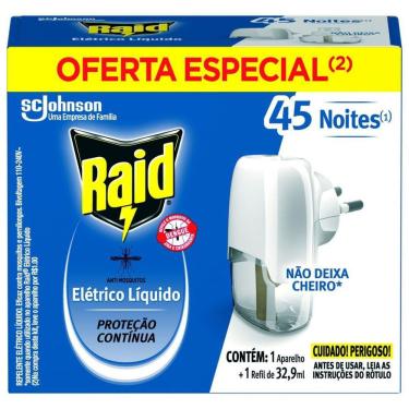 Imagem de Repelente Elétrico Líquido Raid 45 Noites Aparelho e Refil de 32,9ml Oferta Especial