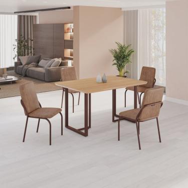 Imagem de Conjunto Sala de Jantar Mesa 120x90cm Base Lunna Tampo Mdf Malibu Marrom