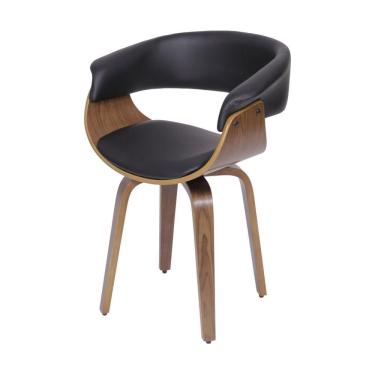 Imagem de Cadeira Giratoria Com Braço Betina Elba Pu Preta Base Madeira