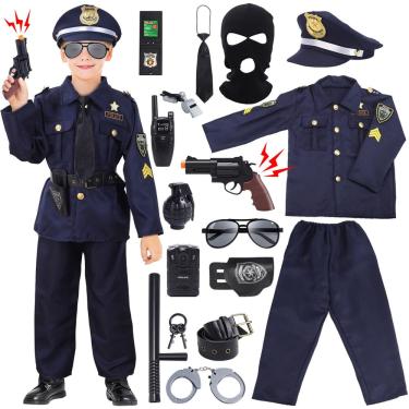 Imagem de Fantasia de policial Skirfy para crianças com uniforme e acessório