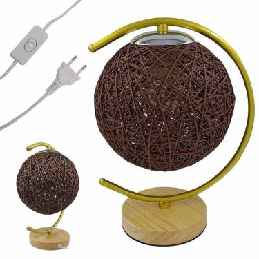 Imagem de Luminaria Abajur Cupula Meia Lua Bola Base Madeira Resistente Decoraçao Rustica Enfeite Sala Quarto