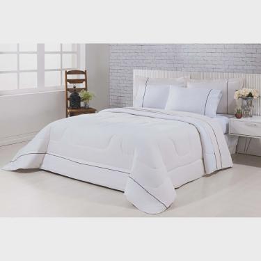 Imagem de Kit Edredom 100% Algodão Percal 150 Fios Dupla Face Solteiro Gran Moratta 2 Peças - Palha/Branco