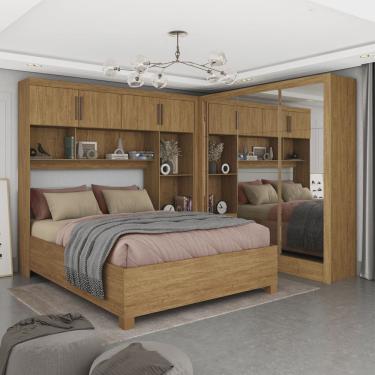 Imagem de Guarda-roupa Casal Modulado 4 Portas com Cama Santiago 3 Portas Premium 5 Gaveta com Espelho