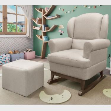 Imagem de Poltrona para Amamentação Linho Pés Canoa com Puff Sabrina