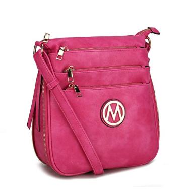Imagem de MKF Bolsa transversal feminina – Bolsa mensageiro expansível de couro PU – Alça de ombro de bolso de designer, Luciana Fuschia, Medium