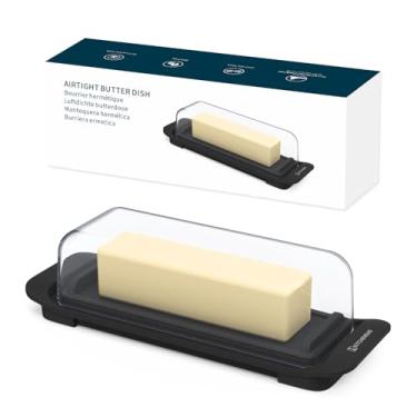 Imagem de KITCHENDAO Manteigueira Hermética Com Tampa Para Bancada E Prateleira Da Porta Geladeira, Recipiente Manteiga, Bandeja De Plástico Manteiga Costa Oeste/Leste, Preta