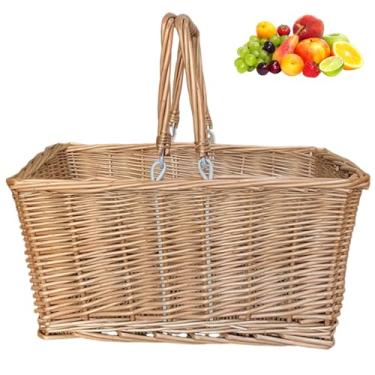 Imagem de Cesta de vime com alça, cesta de vime com alça, cesta de piquenique grande, cestas de vime para festas, acampamento, churrasco, ao ar livre, caixas de armazenamento abertas