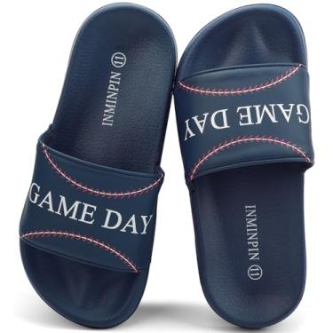 Imagem de INMINPIN Sandálias Infantis Para Meninos E Meninas, Chinelos Esportivos Com Bola, Ultraconfortáveis, Para Praia, Piscina, Chuveiro, Escorregador Interno E Externo Para Fãs De Esportes, Beisebol, Azu