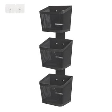 Imagem de Ioensy Plataforma de cesta de cesta pendurada prateleira minimalista de alho minimalista Potata para sala de jantar quarto de banheiro de cozinha quarto, Três Camadas Pretas