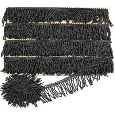 Imagem de 10 jardas 5 cm de largura, acabamento de franja de costura preta, borla de franja para saia vestido de casamento abajur decoração (preto)