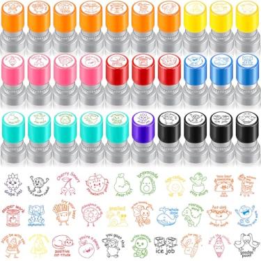 Imagem de 30 carimbos de professores para motivação de tinta automática de plástico, carimbos coloridos para educação, dever de casa, professores, prêmios, suprimentos (estilo engraçado)
