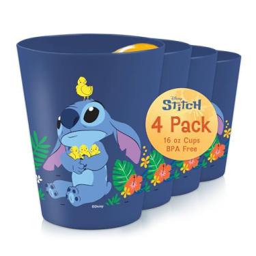 Imagem de Copos de plástico reutilizáveis Disney – Pacote com 4 copos de plástico de 473 ml com desenhos Mickey, Stitch, Pooh ou Disney100 – Sem BPA, empilháveis, copos seguros para lava-louças, para água, suco