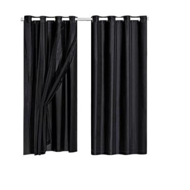 Imagem de Cortina Veda Luz Blackout Blecaute PVC Com Tecido Voil Para Janela e Porta(Preto-200x140)