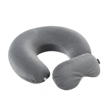 Imagem de Almofada de Pescoço para Viagem Almofada Descanso de Cabeça Almofada Cervical+mascara(Cinza)