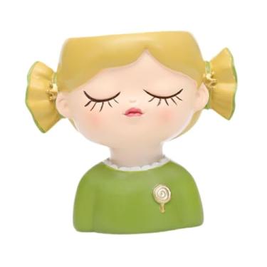 Imagem de IEUDNS Vaso de flores para meninas, estátua de resina, escultura, enfeite de estatueta, recipiente para plantas, vaso de flores para jardim, casa, escritório, Roupas Verdes