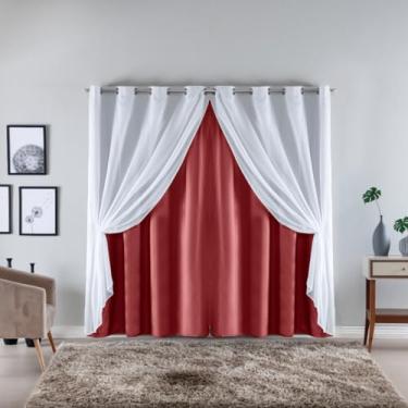 Imagem de Cortina com Voil Sala ou Quarto Fina 3,00m x 2,20m Microfibra 170 Fios Cores Vivas (VERMELHO)