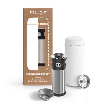 Imagem de Fellow Carter Tea + Cold Brew Infuser & Carter Move Conjunto de copos de 473 ml - Chá íngreme em movimento - Caneca de viagem de aço inoxidável com isolamento a vácuo com infusor de encaixe para tomar