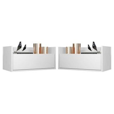 Imagem de Kit com 2 Mesas de Cabeceira 60 Cm Suspensa Branca