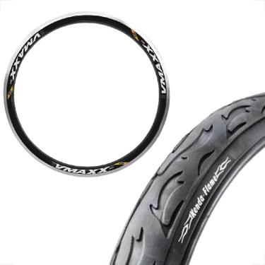 Imagem de Pneu Kenda Flame Aro 26 x 2.2.125 Balão Slick + Aro vzan Vmaxx Preto vbrake Montadinha freeride