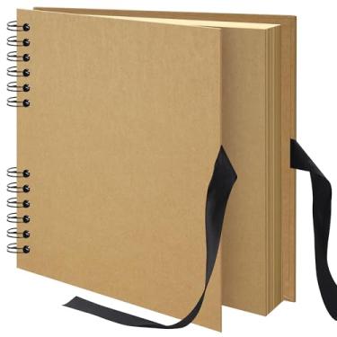 Imagem de Remowith Álbum De Fotos Scrapbook 10X10" Com 40 Páginas, Papel Kraft Grosso Fita Seda, Lembrança Para Convidados Casamento, Bebê, Família, Viagem (Cáqui)