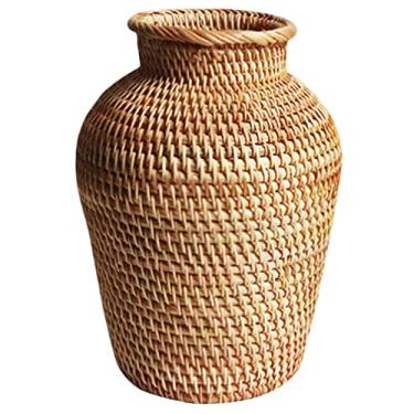 Imagem de Veemoon Cesta de flores de vime, suporte rústico para plantas de vime, cesta de palha seca, vaso decorativo estilo country, vaso de chão alto francês para banheiro, quarto, sala de estar