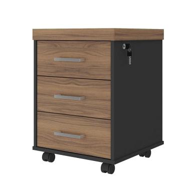 Imagem de Gaveteiro Para Escritório 3 Gavetas Com Chave E Rodízios Nogal/preto