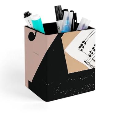 Imagem de Porta-lápis de piano, violino e notas musicais, porta-lápis de maquiagem para mulheres, copo quadrado para escritório, mesa, mesa, papelaria, organizador