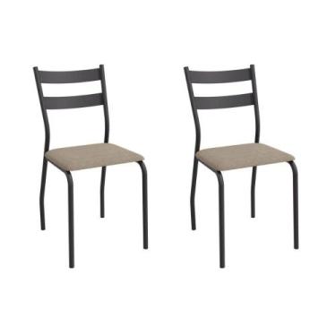 Imagem de Cadeira Sala de Jantar Bali 2C141PRF Aço Kit 2 Un Preto/Linho Bege Fen