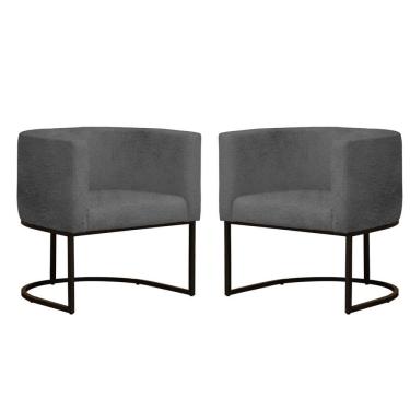 Imagem de Kit 2 Poltronas Reforçada Decorativa Sala Gabriela Base Ferro Preta Suede