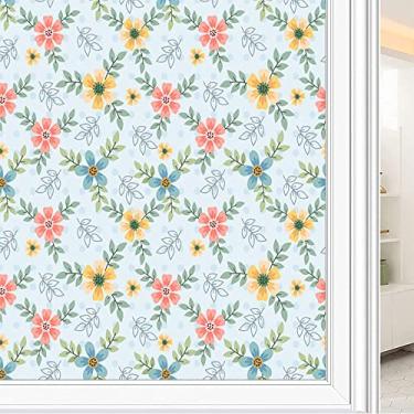 Imagem de Película de janela de privacidade de flores, textura de estilo floral, filme de vidro para sala de estar e escritório em casa, L90 x C 190 cm