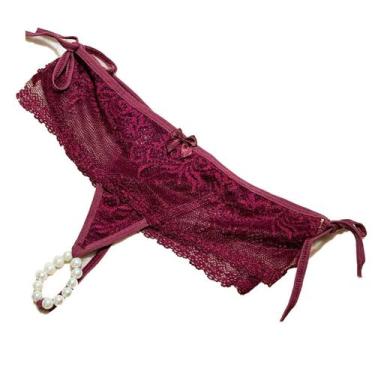 Imagem de Calcinha Tanga Tailandesa Fio Dental Renda com Perólas Massageadora Fl