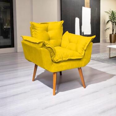 Imagem de Poltrona Alice Decorativa Para Sala Cadeira Reforçada Para Recepção Sala De Espera Consultório Escritório Pé Castanho - Clique & Decore (Amarelo)