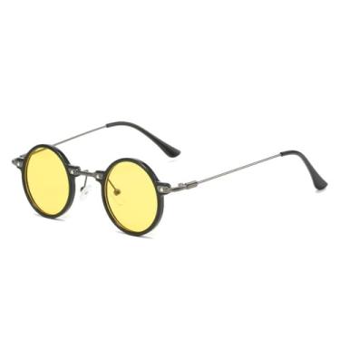 Imagem de Retro Steampunk Pequeno Redondo Homens Hip Hop Óculos de Sol Moda Mulheres Transparentes Lentes Oceano Óculos de Sol UV400 Feminino Armação de Óculos, Preto Amarelo, Tamanho Único