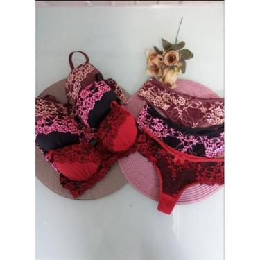 Imagem de Kit 3 Conjunto Gabi Sutiã e calcinha Renda Conjunto de microfibra de b