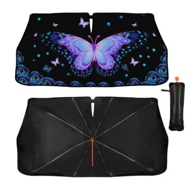 Imagem de Guarda-sol de carro capa de proteção solar borboleta roxa dobrável pára-brisa de carro guarda-sol bloqueio de raios UV calor mantém o veículo fresco para carros SUV caminhões 144.8 cm x 76.2 cm