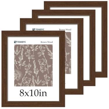 Imagem de TENIBYC Conjunto de 4 porta-retratos 20 x 25, grão de madeira marrom, vidro temperado HD, moldura de 20 x 25 cm, expositor de mesa ou parede, decoração de escritório