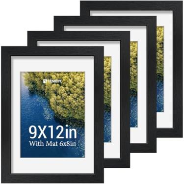 Imagem de TENIBYC Conjunto de 4 porta-retratos de 23 x 30 cm - preto, exiba imagens 15 x 20 cm com tapete ou 23 x 30 sem tapete, vidro temperado HD, exibição de mesa ou pendurar na parede