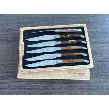 Imagem de Laguiole en Aubrac – conjunto de 6 facas de bife francês feitas à mão – alças de madeira de pistache – caixa de presente de madeira