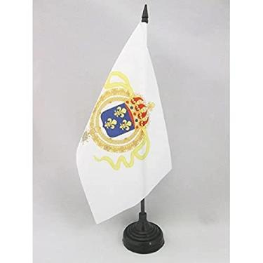 Imagem de Nova bandeira de mesa da França 12 cm x 20.3 cm - Bandeira de mesa Nouvelle-France 21 x 14 cm - Bastão e base de plástico preto - Drapeau Nouvelle-France AZ FLAG