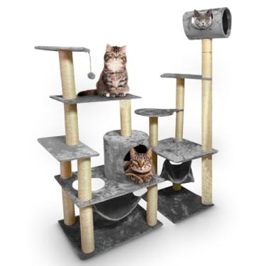 Imagem de Arranhador Para Gato Harém + Castelo Grande Com Toca e Rede Brinquedo Gigante(Cinza)