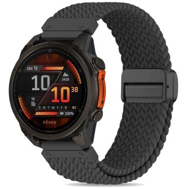 Imagem de Laband QuickFit 26 mm trançado magnético compatível com Garmin Fenix 8 51 mm/7X Pro/7X/6X/5X Plus/Fenix 3/2X, pulseira de tecido elástico de nylon elástico para Enduro 3/Instinct 2X/Descent MK3i