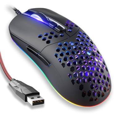 Imagem de Varbmt C306 Mouse para jogos com fio, mouse ergonômico para laptop, PC, óptico com retroiluminação RGB, 6 DPI ajustáveis até 7200, 7 botões programáveis para Windows 7/8/10/XP Vista Linux