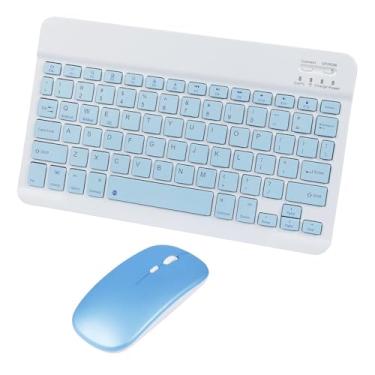 Imagem de Combo Teclado e Mouse Bluetooth Sem Fio, Ultrafino e Recarregável - Compatível com Tablets Android, iPhone, iPad, Windows Surface e Mais (Azul)