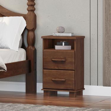 Imagem de Mesa de Cabeceira 2 Gavetas com Nicho Linha Ouro Madeira Maciça 2249WN Café Finestra