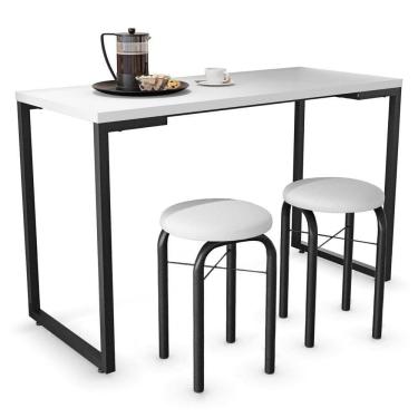 Imagem de Mesa De Cozinha Bistrô Porto Branco 120cm Com 2 Banquetas Industriais Maviê Branco/preto - Mpozenato