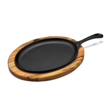 Imagem de Chapa Oval em Ferro Suporte Madeira Panela Mineira 25x18cm