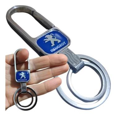 Imagem de Chaveiro Peugeot Metal Argola Dupla Mosquetão Chave Carro Gancho Luxo 