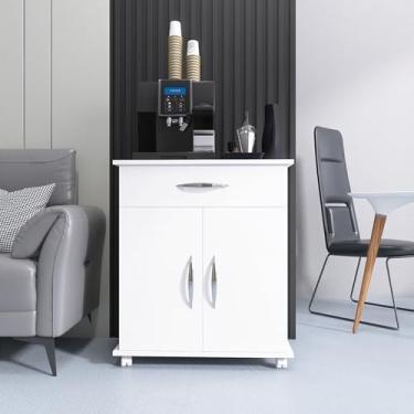 Imagem de Armário Multiuso com Rodízios, 1 Gaveta e 2 Portas, Branco, para Cozinha e Banheiro, 60x34x72 cm